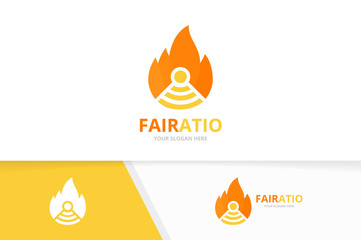 Wall Mural - Vector fire and wifi logo combination. Flame and signal symbol or icon. Unique torch and radio logotype design template.