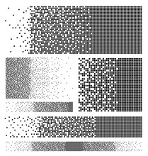 Set Of Dissolved Filled Square Dotted Vector Icon With Disintegration Effect. Vector Illustration Rectangle Items Are Grouped Into Disappearing Filled Square Form. Isolated On White Background