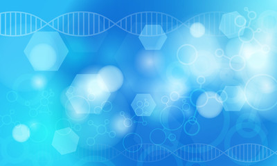 Wall Mural - Blue colored vector background with DNA line and abstract light stains 