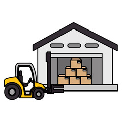 Sticker - warehouse with pile boxes and forklift