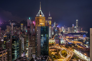 Victoria Harbor at Hong Kong at night