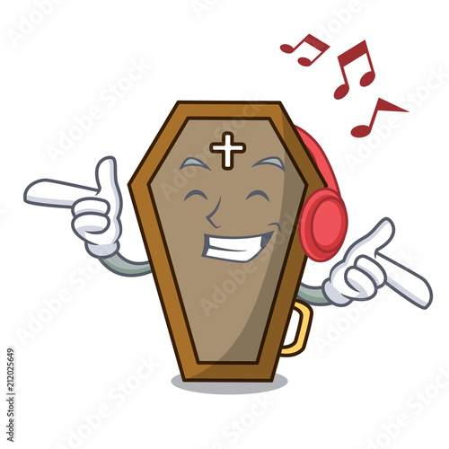 Fotografie, Tablou Listening music coffin mascot cartoon style