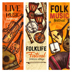 Sticker - Musical instrument banner of folk music festival