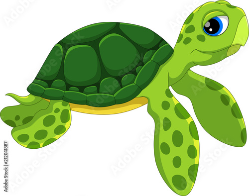 Cuadros en Lienzo Cute sea turtle cartoon isolated on white background