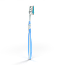 Blue Toothbrush Close Up 3d Render On A White Background