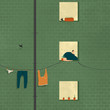 © Dale Crosby-Close - Man in apartment window with washing line and plants