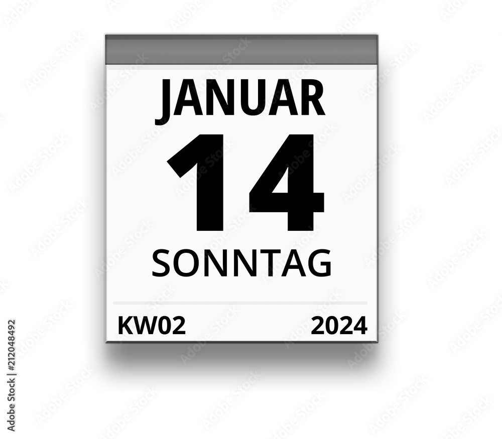 Kalender für Sonntag, 14. JANUAR 2024 (Woche 02) Stock Illustration | Adobe  Stock, image size:1000x875