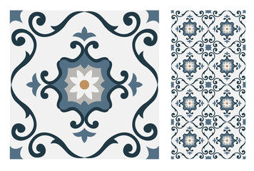 vintage tiles Portuguese patterns antique seamless design in Vector illustration