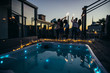 Group of friends having fun on the rooftop of a beautiful penthouse