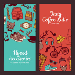 Wall Mural - vector hipster doodle icons banners illustration