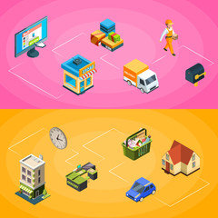 Wall Mural - vector isometric online shopping icons infographic concept illustration