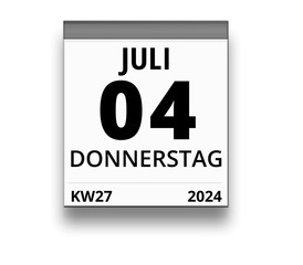 Kalender für Donnerstag, 4. JULI 2024 (Woche 27)