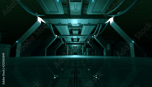 3d Rendering Of Abstract Dark Cyan Sci Fi Futuristic Space