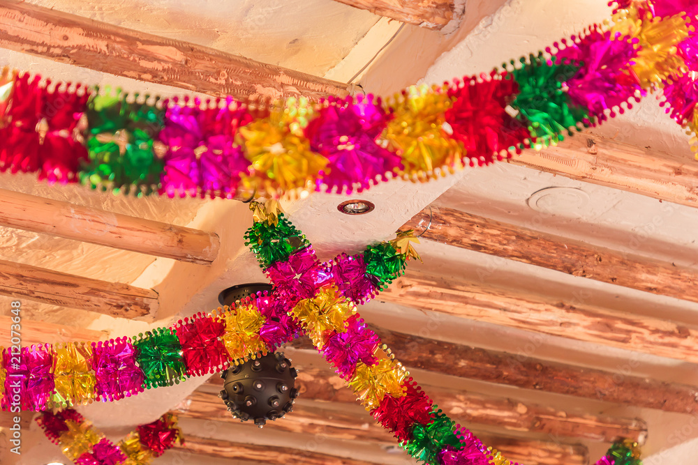 Christmas Decoration Garland Of Foil Under The Ceiling Foto