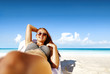 © magdal3na - Summer trip on beach and two blue sea with sky.