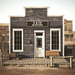 Rustic western town jail. 3d rendering. Part of a western town series