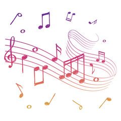 Sketch of colorful musical sound wave with music notes. Vector music background