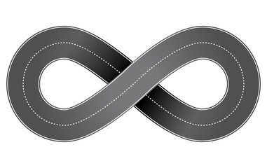 Abstract vector volume illustration of infinity endless road isolated on white background.
