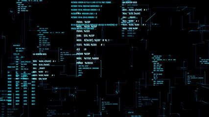system information code on a screen. abstract background with program modules moving in a cyberspace