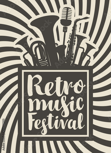 Plakaty folk  wektor-plakat-lub-baner-na-festiwal-muzyki-retro-z-instrumentami-detymi-i-mikrofonem-w
