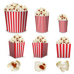 Poster - Popcorn cinema box striped mockup set. Realistic illustration of 9 popcorn cinema box striped mockups for web