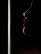 Sensual female profile in the dark, close up, studio shot