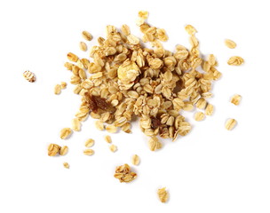Wall Mural - Crunchy granola, muesli pile isolated on white, top view