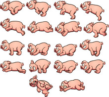 Cartoon Pig Sprites With Running And Jumping Actions, Ready For Animation. Vector Clip Art Illustration With Simple Gradients. Each On A Separate Layer. 
