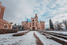 Famous Czech Castle Hluboka Nad Vltavou, Medieval Building With Beautiful Park