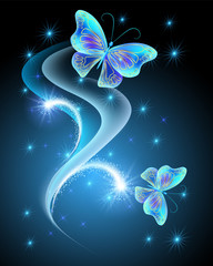 Wall Mural - Flying butterfly with sparkle stars