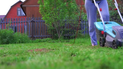 Wall Mural - Girl mowing the lawn