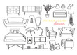 furniture collection. vector interior design elements. outlined furniture drawing. 