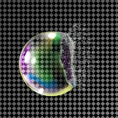 Realistic soap bubble bursts. On a transparent background.