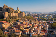 Tbilisi Georgia Skyline With Church And Fortress 