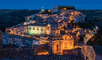 Wall Mural - Ragusa at sunset, famous baroque city in Sicily, Italy.