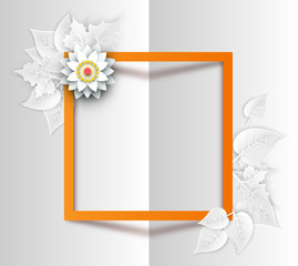 Wall Mural - Orange ecology background with paper art leaves.