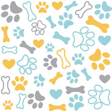 Background With Dog Paw Print And Bone