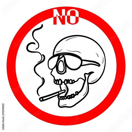 The Poster Of World Day Without Tobacco A Black And White Contour Of The Human Skull With Cigarette The Smoking Stop Signal Raster Illustration Stock Illustration Adobe Stock