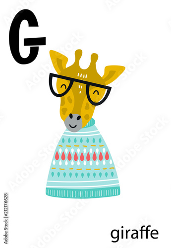 plakat-z-zyrafa-w-swetrze-i-okularach-oraz-literka-g