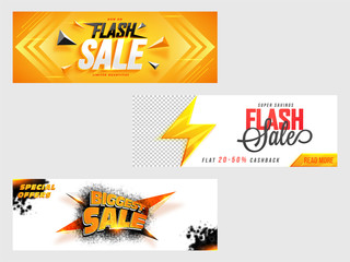social media header or banner design with best offers and abstract elements in different styles.