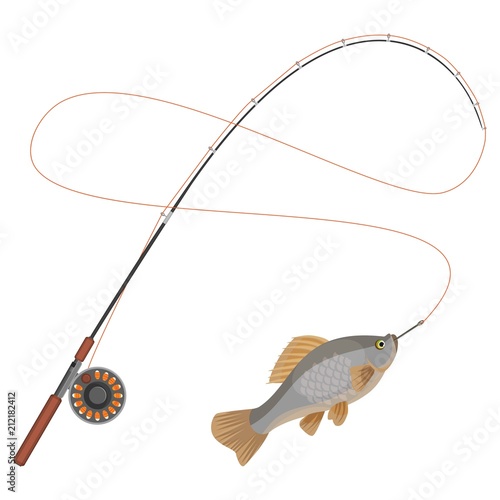 Cuadros en Lienzo Fishing rod with caught limbless animal vector illustration
