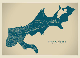 Sticker - Modern City Map - New Orleans Louisiana city of the USA with neighborhoods and titles