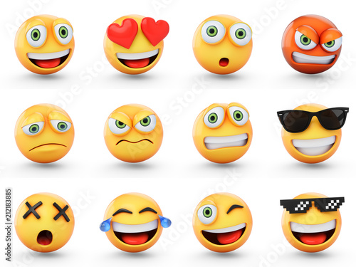 Fotomural 3D Rendering set of emoji isolated on white