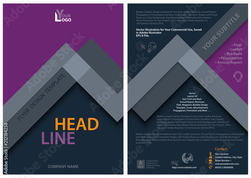 Abstract Modern Flyer Template with Gray Stripes over Purple and Dark Gray Ba...