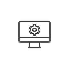 Computer settings outline icon. linear style sign for mobile concept and web design. Gear on display simple line vector icon. Symbol, logo illustration. Pixel perfect vector graphics