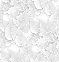 Wall Mural - white seamless pattern with paper art leaves.