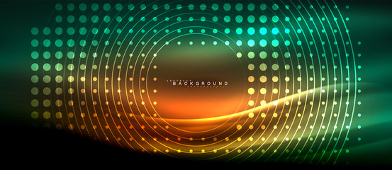 Neon glowing lines, magic energy space light concept, abstract background wallpaper design