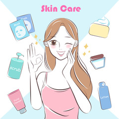 Sticker - woman with skincare concept