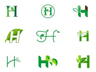 Wall Mural - leaf initials H logo set, natural green leaf symbol, initials H icon design