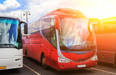 Canvas Print - tourist buses on parking